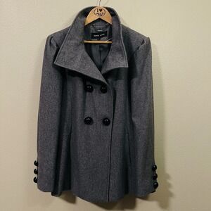 Black Rivet Gray Wool Blend Coat Double Breasted Professional Office Women's XL